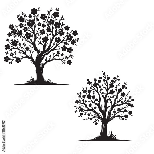 Apricot  tree  silhouette  set - apricot vector image - Fruit tree - tree icon set 