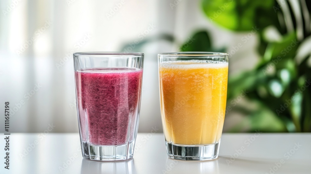 Refreshing Fruit Smoothies in Glasses Refreshing Fruit Smoothies in Glasses