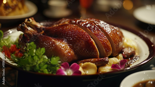 A delicious and tempting Cantonese-style roasted braised, deep well roasted goose photo