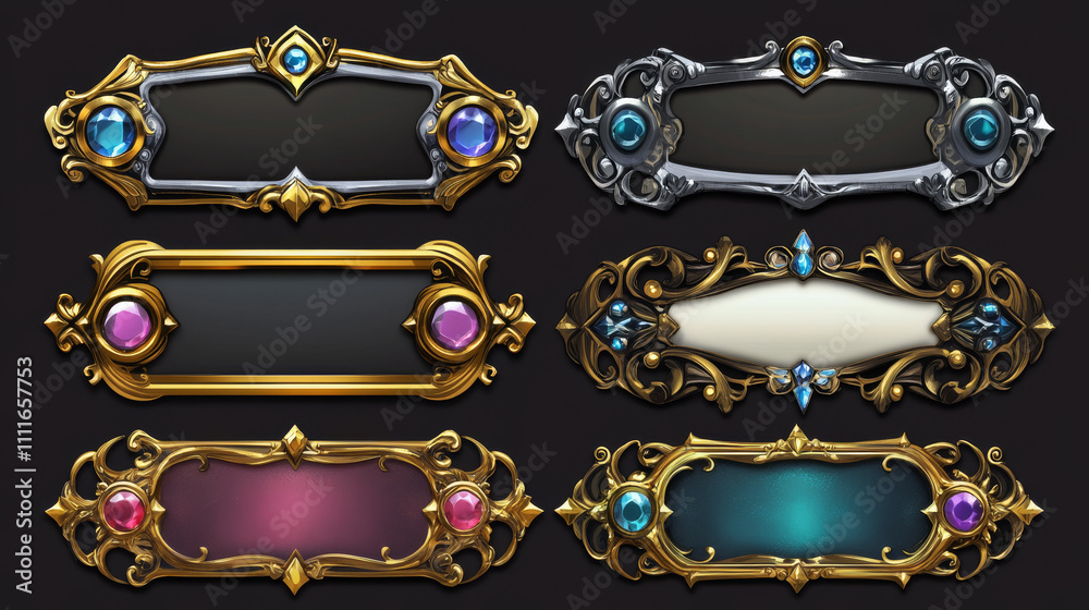 Empty rectangle frames in medieval style for game ui design. Vector ...