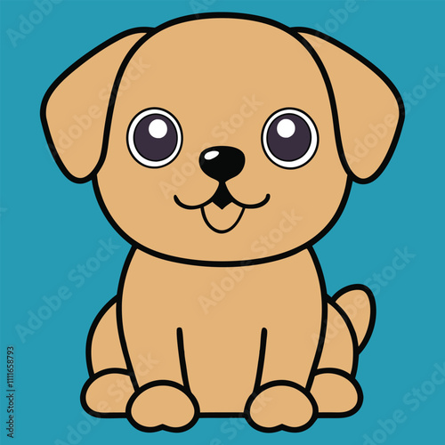 Cute Baby Cartoon Puggle  Dog Sitting Clipart Illustration 