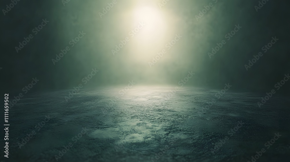 Dark Green Foggy Landscape With Light Source Dark Green Foggy Landscape With Light Source