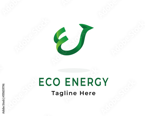 letter e with green leaf concept logo design icon symbol photo