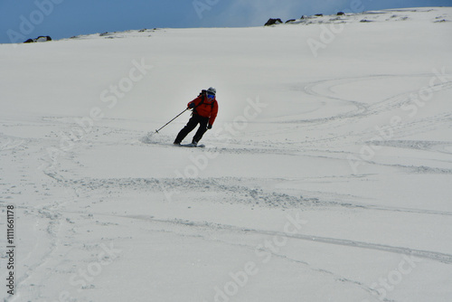 Skiing on puyehue vulcano fast freeride professional photo