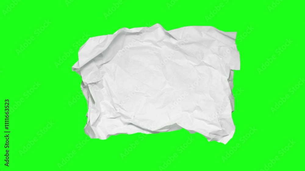 Stop motion animation of crumpled paper on a green background