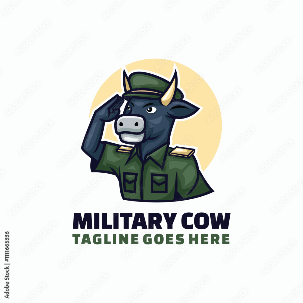 Fototapeta premium Military Cow Simple Mascot Logo