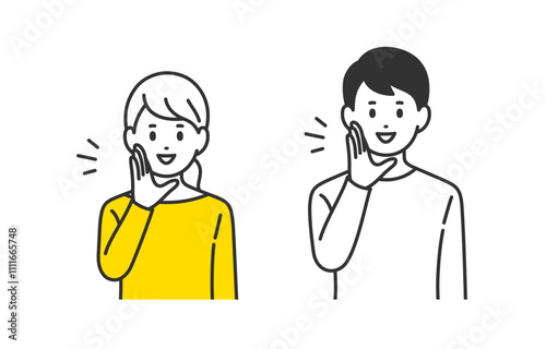 呼びかけのポーズをする若い男女･夫婦のセット【人物ベクターイラスト素材】