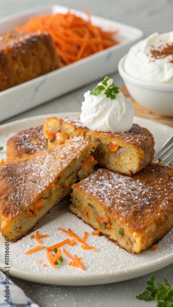 Delicious Fried Carrot Cake with Cream and Garnish Delicious Fried Carrot Cake with Cream and Garnish