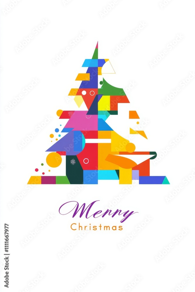 Abstract Geometric Christmas Greeting Card: A modern design with colorful geometric shapes forming a Christmas tree, and Abstract Geometric Christmas Greeting Card: A modern design with colorful geometric shapes forming a Christmas tree, and