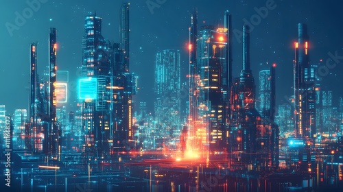 Wallpaper Mural Futuristic Cityscape Illuminated With Neon Lights at Night Torontodigital.ca