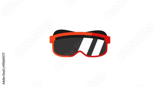 Protective goggles with red frames and black-tinted lenses. Designed for safety in pest control or industrial work environments. photo