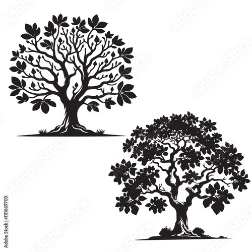 Fig tree  silhouette  set - fig vector image - Fruit tree - tree icon set 