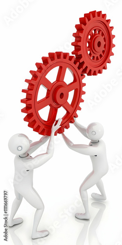 Collaboration Concept with Red Gears in Motion