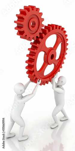 Teamwork Symbol with Interlocked Red Gears