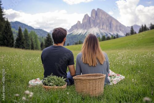 Couple enjoying a peaceful moment in the mountains