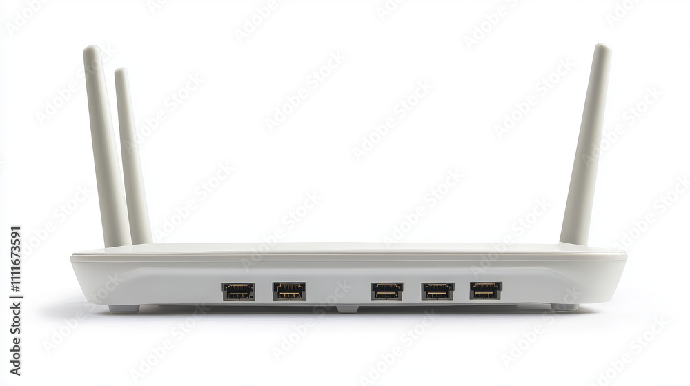 Wifi router, wireless broadband modem with antennas isolated on white background. Vector realistic mockup of Ethernet router for speed network connection and Internet access Wifi router, wireless broadband modem with antennas isolated on white background. Vector realistic mockup of Ethernet router for speed network connection and Internet access