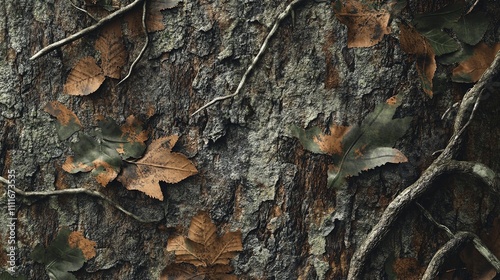 Varied Autumn Leaves Carpeting the Forest Floor in Muted Digital Collage