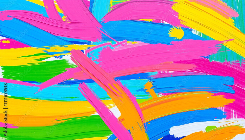 Obraz premium Playful and colorful brushstrokes on a white canvas, showcasing bold artistic expression