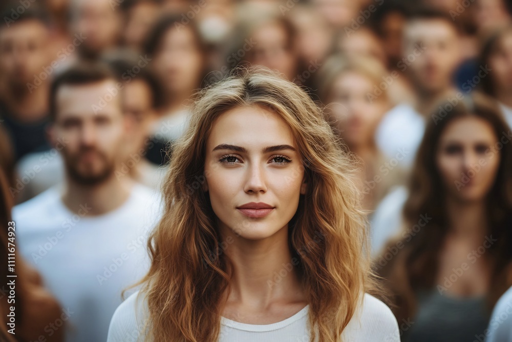 Confident Woman Standing Out from the Crowd in Urban Environment Confident Woman Standing Out from the Crowd in Urban Environment