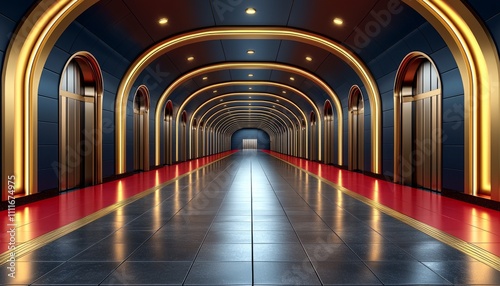 Elegant Corridor With Gold Accents And Red Carpet