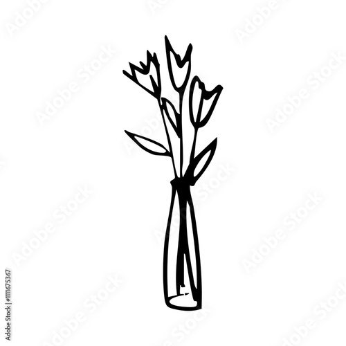 tulips in a vase doodle - hand drawn line art