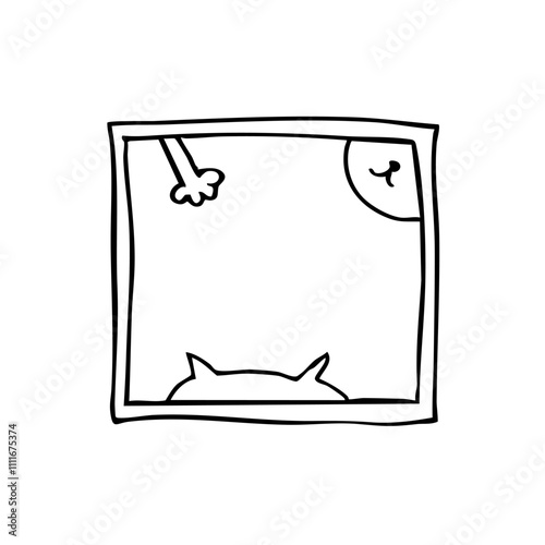 frame with cartoon style cats body parts head, paw, muzzle - hand drawn doodle sketch