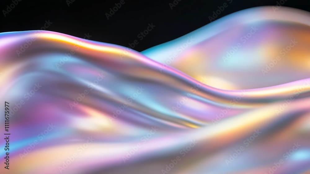 Fototapeta premium Colorful flowing fabric with iridescent sheen creates a dynamic visual effect in an artistic composition