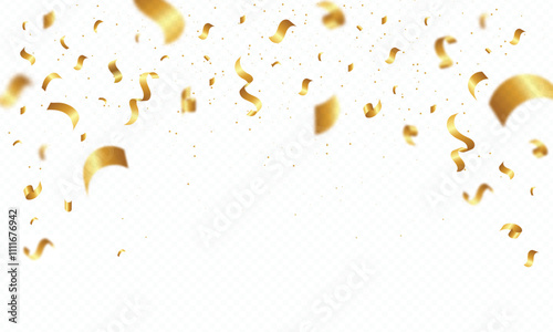 luxury golden confetti flying isolated on transparent background.gold confetti for celebration design background.vector illustration