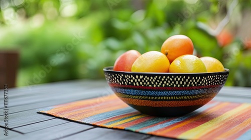 Colorful Bowl with Fresh Citrus Fruits on a Wooden Table