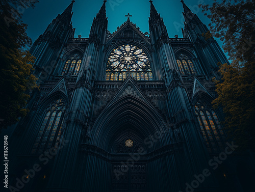 A detailed shot of the facade of the Notre Dame Cathedral photo