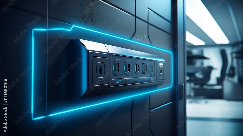 Glowing USB charging cable plugged into a high tech illuminated wall socket symbolizing the seamless transfer of power and technology for modern efficient connectivity and energy solutions