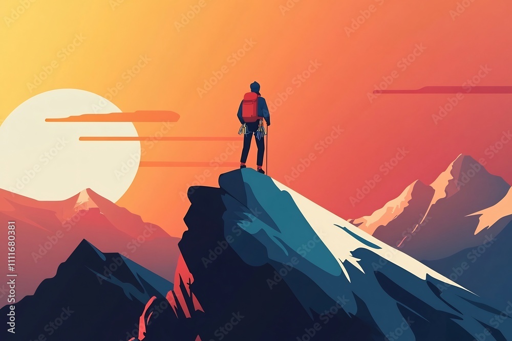 Lone Climber Reaches the Summit at Spectacular Sunset Lone Climber Reaches the Summit at Spectacular Sunset