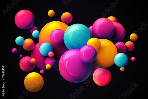 3D vector illustration of colorful abstract shapes, gradients colors on a black background.