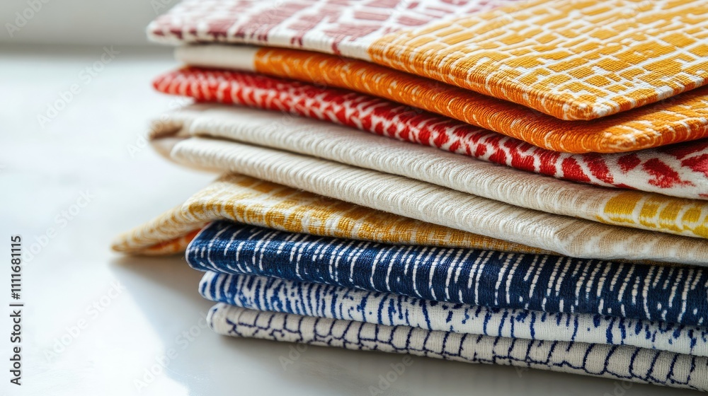 Vibrant Textiles Stacked Neatly on a Table for Home Decor Inspiration Vibrant Textiles Stacked Neatly on a Table for Home Decor Inspiration