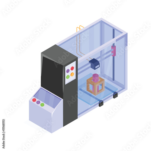 Get this amazing icon of 3d printer in modern isometric style