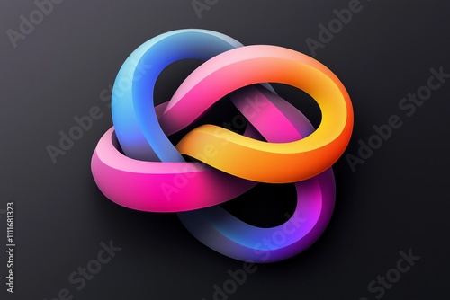 3D vector illustration of colorful abstract shapes, gradients colors on a black background. Smooth design