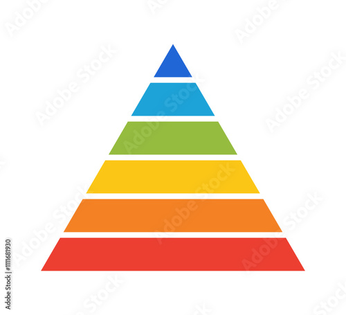 Levels of triangular pyramid. Triangle pyramid chart. Maslow layer diagram. Development level infographic. Business graph. Vector illustration isolated on white background.