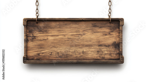 Cartoon set of wooden sign boards isolated on white background. Vector illustration of vintage brown frames hanging on iron chains. Blank template of saloon, bar or pub nameplate with wood texture
