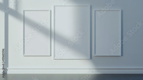 Empty living room decoration with classic wood cabinet and white frame on the wall  generative ai