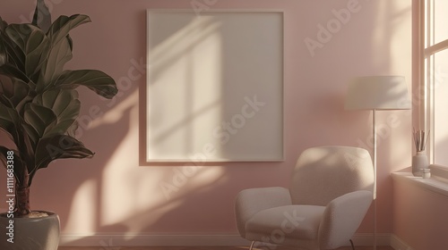 Empty living room decoration with classic wood cabinet and white frame on the wall  generative ai