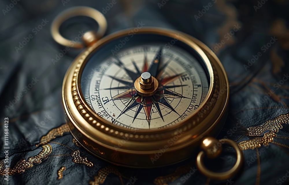 Antique Compass on a Map Antique Compass on a Map