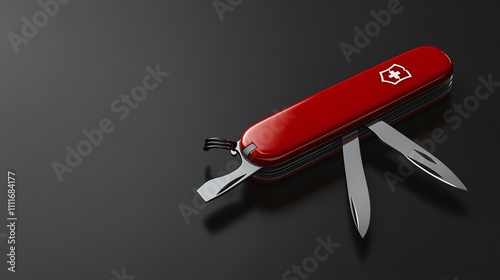 A classic red Swiss Army knife with two blades open. photo