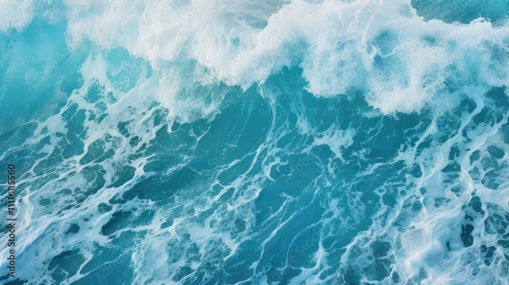 Obraz premium Captivating Ocean Waves in Beautiful Turquoise Color with Foam and Ripple Patterns Creating a Serene Coastal Scene for Nature and Seascape Photography