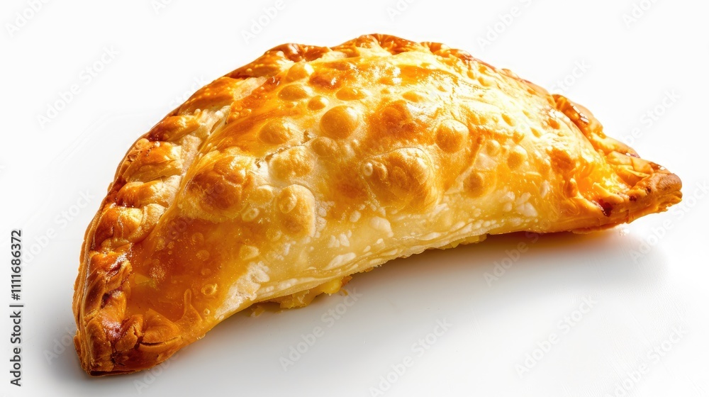 Golden Baked Empanada with Crispy Crust on White Background Perfect for Culinary and Food Photography Golden Baked Empanada with Crispy Crust on White Background Perfect for Culinary and Food Photography