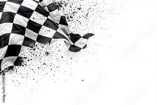 Dynamic Racing Checkered Flag with Splatter Effect on White Background photo