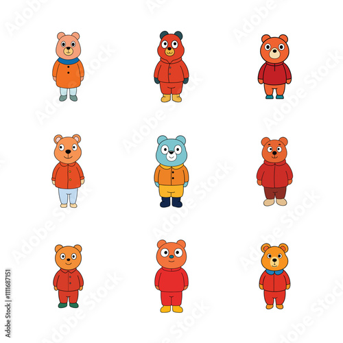 Set of Cute bear Animal in Clothing Cartoon - Adorable bear Illustration