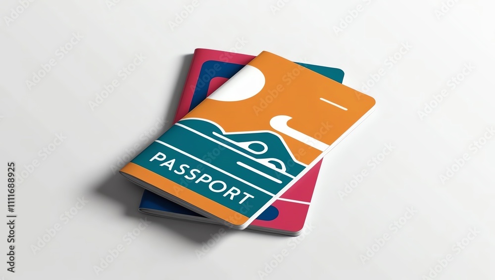 Obraz premium Two colorful travel passports stacked on a white background, ready for adventure and exploration.