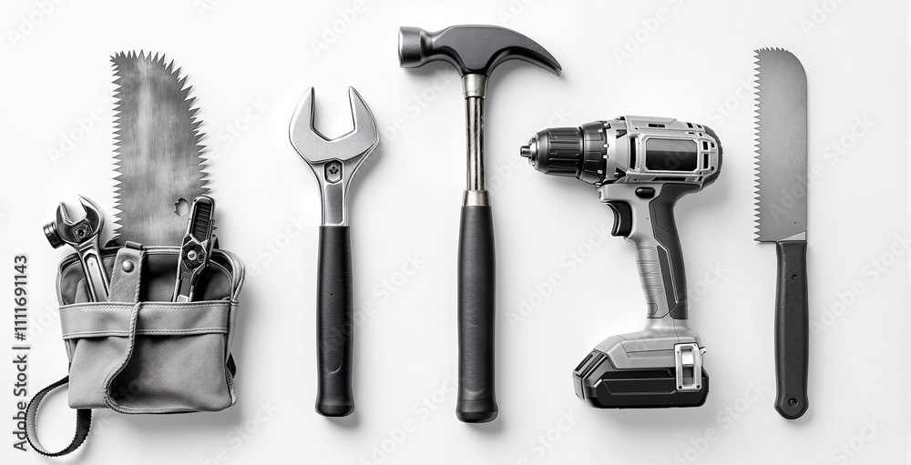 Fototapeta premium Assorted Hand Tools and Power Tools on a Clean White Background