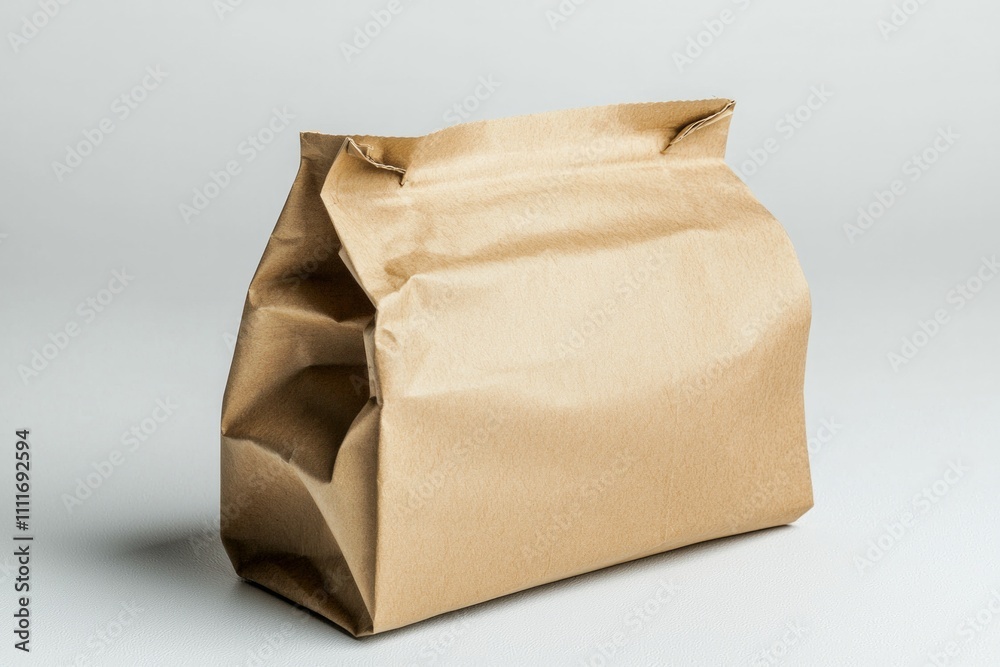 A brown kraft paper bag with texture, on a white background, in a product mockup style. A brown kraft paper bag with texture, on a white background, in a product mockup style.