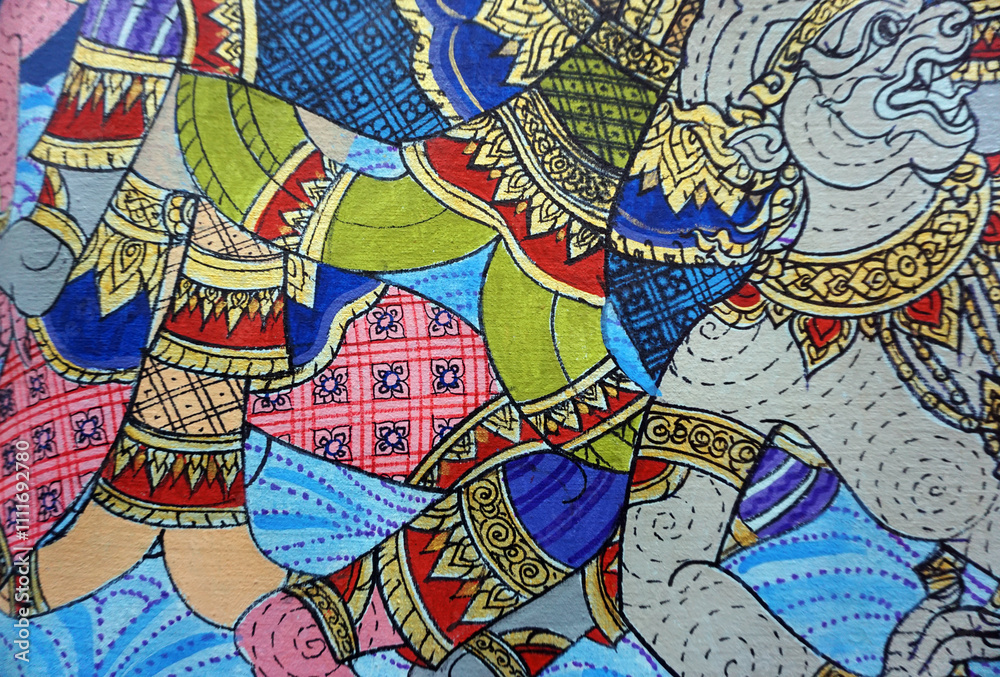 Fototapeta premium hand painted impressionism masterpieces painter art painting oil color ancient culture literature ramayana creative line drawing thailand decorate fragment of artwork colorful strokes gallery of art